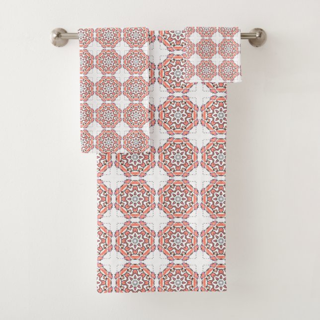 Conjunto De Toalhas Padrão geométrico vermelho e branco  (Insitu)