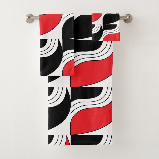 Conjunto De Toalhas Padrão Geométrico Vermelho Negro (Insitu)