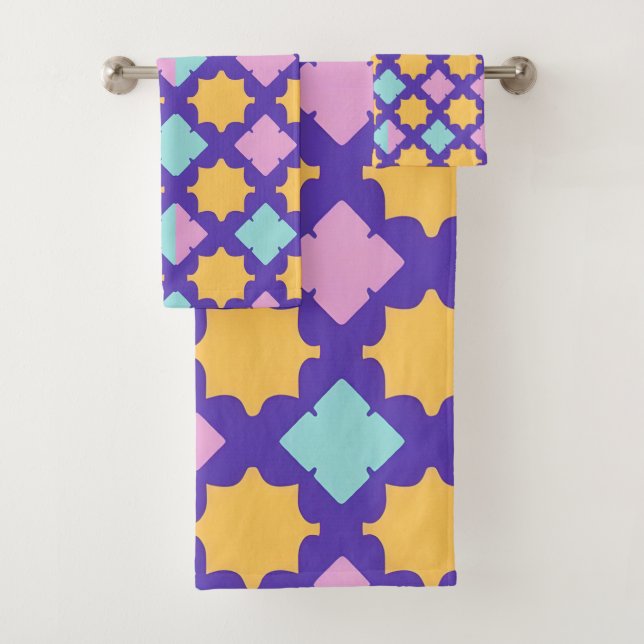 Conjunto De Toalhas Padrão geométrico vibrante com cores brilhantes (Insitu)