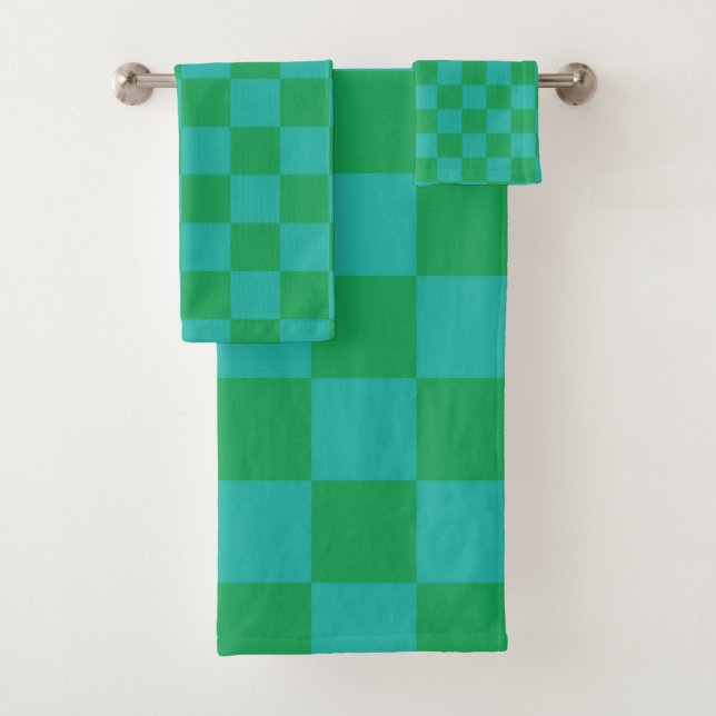 Conjunto De Toalhas Padrão Gingham Verde Azul Verificado (Insitu)