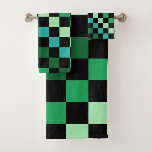 Conjunto De Toalhas Padrão Gingham Verde Azul Verificado (Insitu)