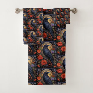 Conjunto De Toalhas Padrão Gótico Preto Raven Escuro