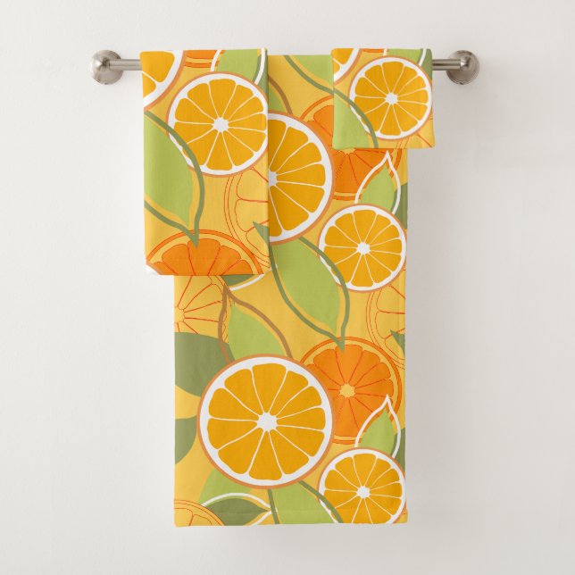Conjunto De Toalhas Padrão Gráfico de Citros de Laranja Fresco (Insitu)