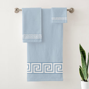 Conjunto De Toalhas Padrão Grego Branco em Azul Claro Maravilhoso