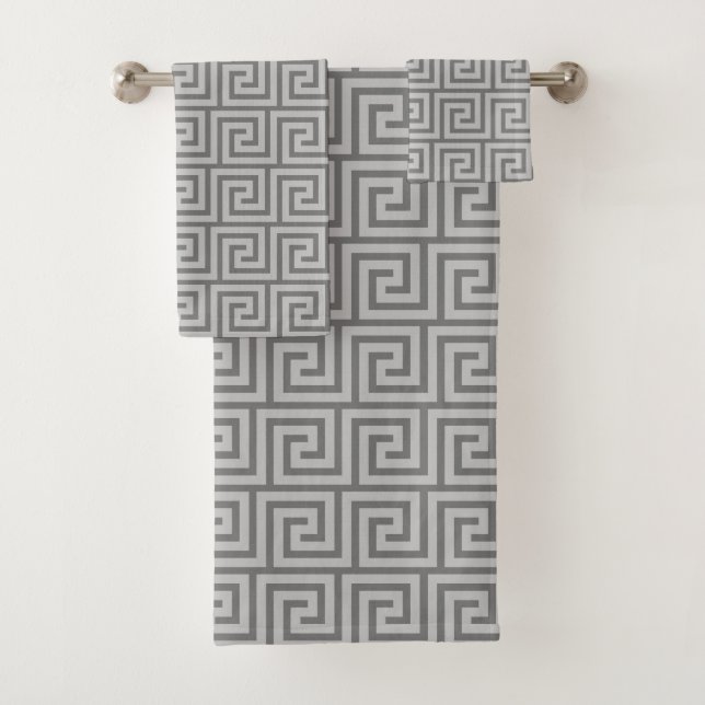 Conjunto De Toalhas Padrão Grego Cinza Elegante (Insitu)