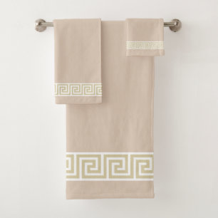 Conjunto De Toalhas Padrão Grego Elegante em Bege Champanhe