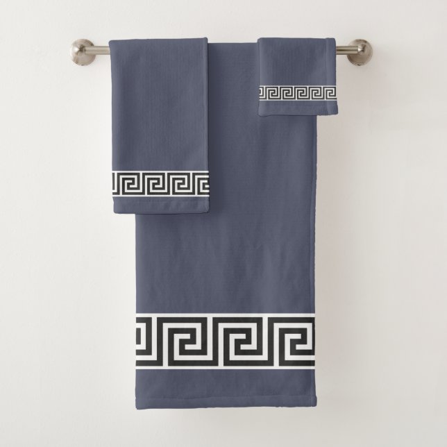 Conjunto De Toalhas Padrão Grego Elegante em Cinza e Branco (Insitu)