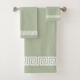 Conjunto De Toalhas Padrão Grego Elegante em Verde Sage