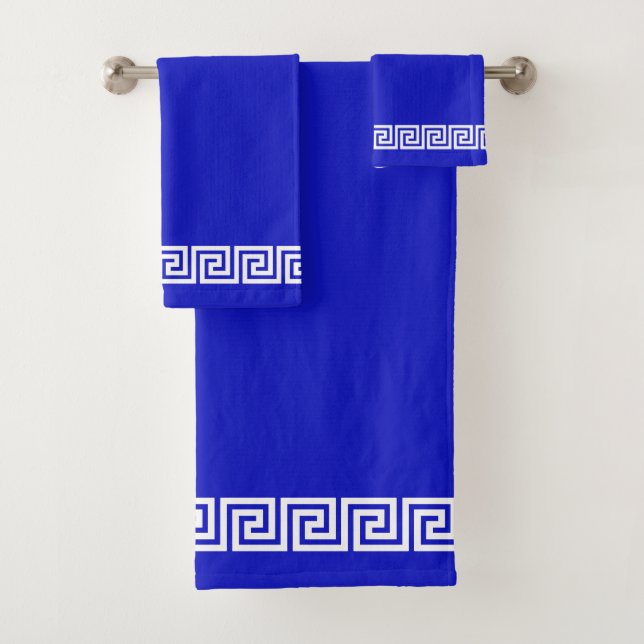 Conjunto De Toalhas Padrão Grego Elegante emoldurado em Azul Real (Insitu)