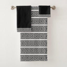 Conjunto De Toalhas Padrão Grego Preto e Branco Elegante