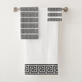 Conjunto De Toalhas Padrão Grego Preto e Branco Elegante