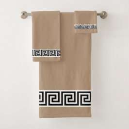 Conjunto De Toalhas Padrão Grego Preto Elegante em Bege Sortudo
