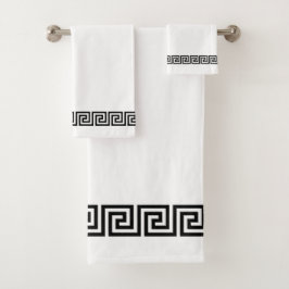 Conjunto De Toalhas Padrão Grego Preto Elegante em Branco