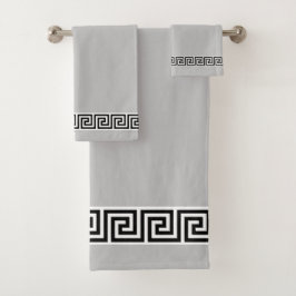 Conjunto De Toalhas Padrão Grego Preto Elegante em Cinza Prata