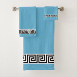 Conjunto De Toalhas Padrão Grego Preto Elegante em Turquesa