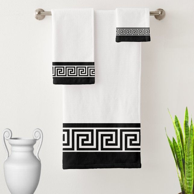 Conjunto De Toalhas Padrão Grego Preto em Preto e Branco (Criador carregado)