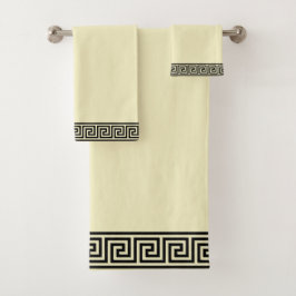 Conjunto De Toalhas Padrão Grego Vintage em Preto e Marfim
