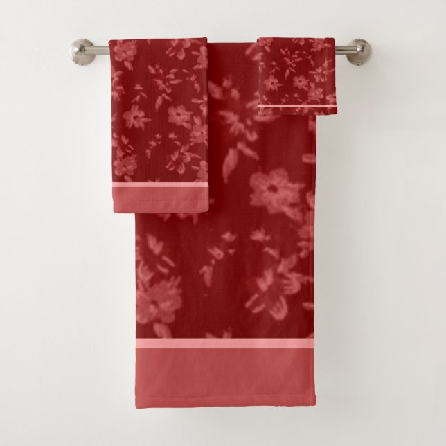 Conjunto De Toalhas Padrão Greyfloral vermelho profundo (Insitu)