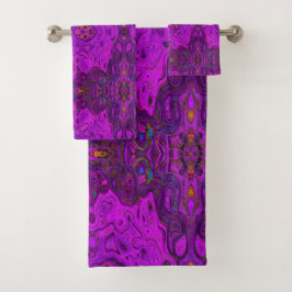 Conjunto De Toalhas Padrão Groovy Abstrato Magenta e Preto