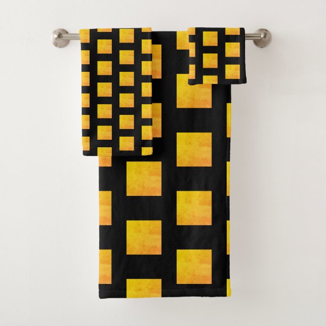 Conjunto De Toalhas Padrão Grunge Preto e Dourado Falso (Insitu)