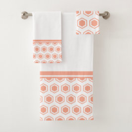 Conjunto De Toalhas Padrão Hexagonal Apricot e Branco