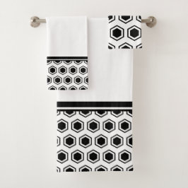 Conjunto De Toalhas Padrão Hexagonal Branco e Preto Negrito