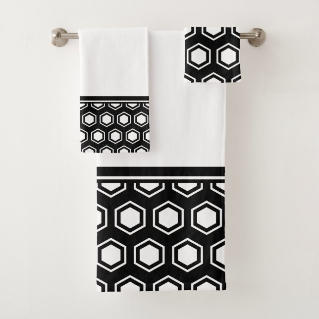 Conjunto De Toalhas Padrão Hexagonal Preto e Branco Grosso (Insitu)