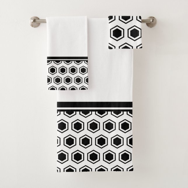 Conjunto De Toalhas Padrão Hexagonal Preto e Branco Ousado (Insitu)