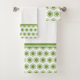 Conjunto De Toalhas Padrão Hexagonal Verde e Branco