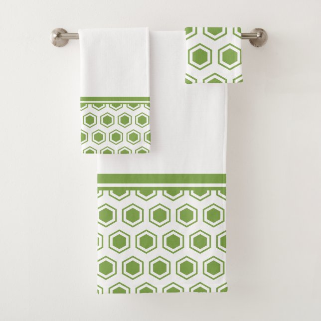 Conjunto De Toalhas Padrão Hexagonal Verde e Branco (Insitu)