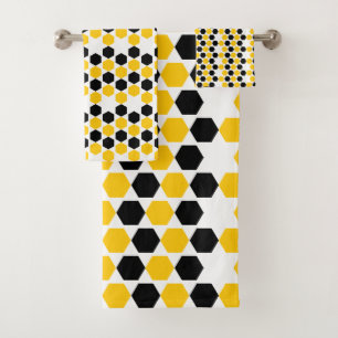 Conjunto De Toalhas Padrão Hexagrama Geométrico Amarelo Preto Bumble