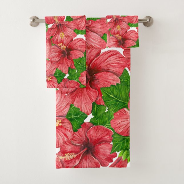 Conjunto De Toalhas Padrão hibiscus vermelho II (Insitu)
