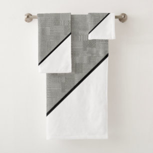 Conjunto De Toalhas Padrão Houndstooth, Bandas Pretas, Branco