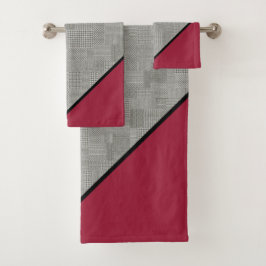 Conjunto De Toalhas Padrão Houndstooth, Stripes Negras, Borgonha