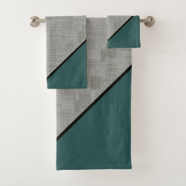 Conjunto De Toalhas Padrão Houndstooth, Stripes Negras, Verde