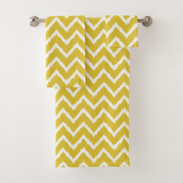 Conjunto De Toalhas Padrão Ikat Chevron - Amarelo e branco de mostarda (Insitu)
