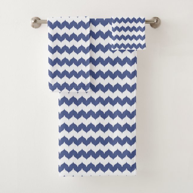 Conjunto De Toalhas Padrão Ikat Chevron marinho Azul (Insitu)