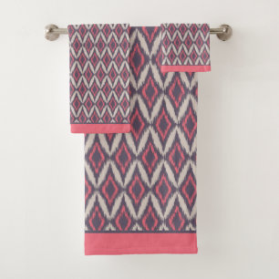 Conjunto De Toalhas Padrão Ikat da Cinza Coral Moderna