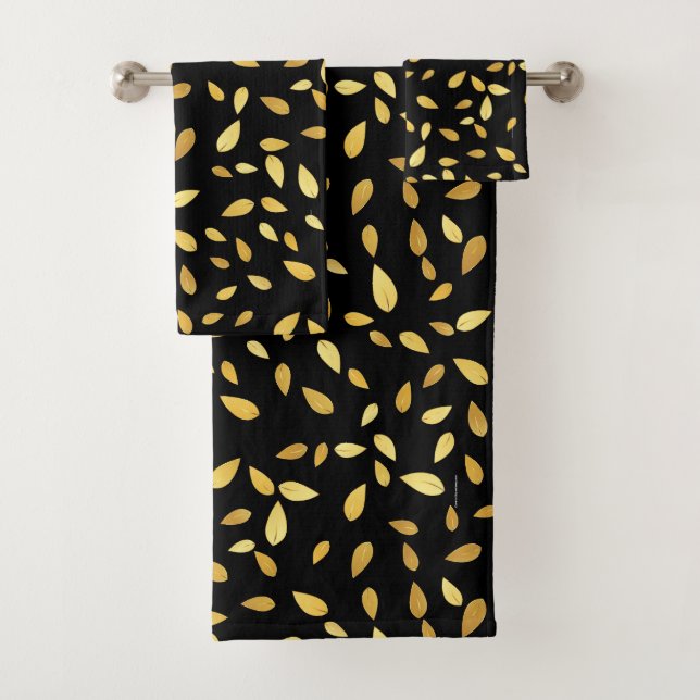 Conjunto De Toalhas Padrão Ilustrado de Folhas Negras e Douradas Moder (Insitu)
