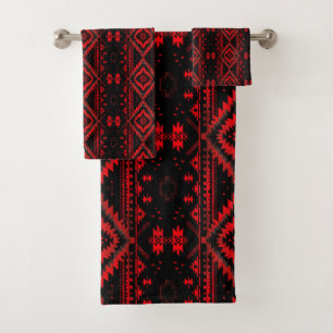 Conjunto De Toalhas Padrão Indígena Americano Vermelho e Preto Bonito