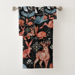 Conjunto De Toalhas Padrão intrincado de animais da floresta