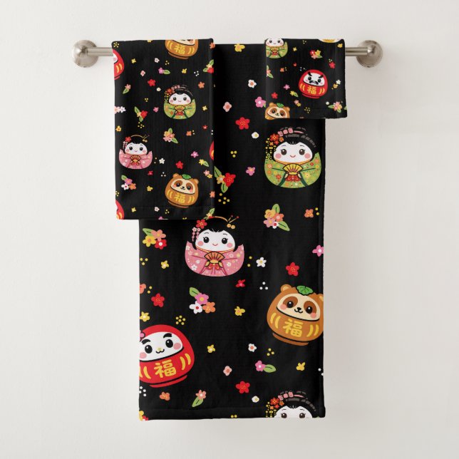Conjunto De Toalhas padrão kawaii daruma (Insitu)