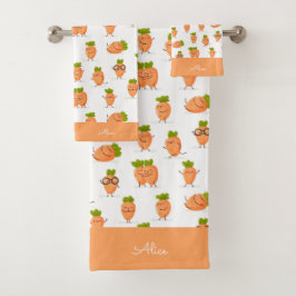 Conjunto De Toalhas Padrão Kawaii de cenouras divertidas