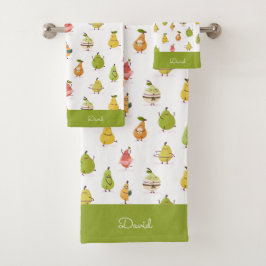 Conjunto De Toalhas Padrão kawaii de peras engraçadas