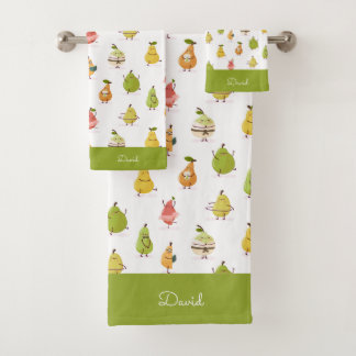 Conjunto De Toalhas Padrão kawaii de peras engraçadas
