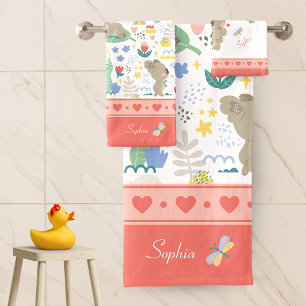 Conjunto De Toalhas Padrão Koala Bonito com Nome de Rapariga Banheiro