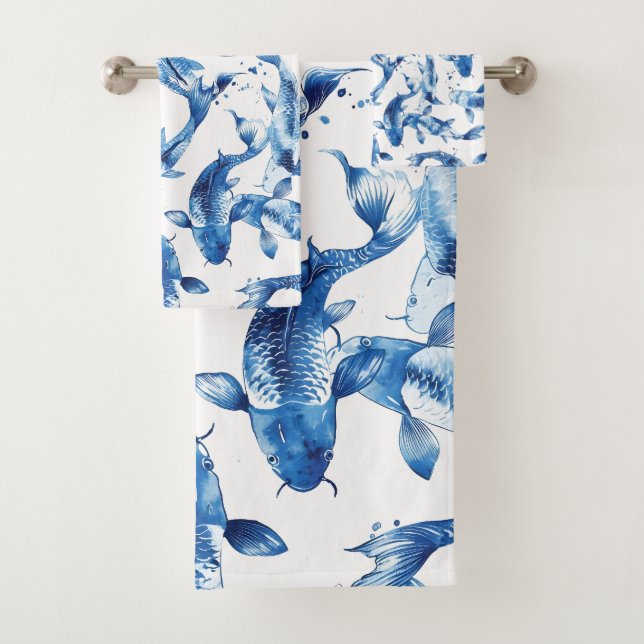 Conjunto De Toalhas Padrão Koi indigo shibori (Insitu)