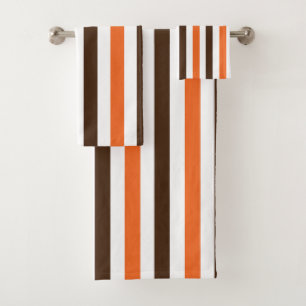 Conjunto De Toalhas Padrão Laranja Castanho Vertical Stripes