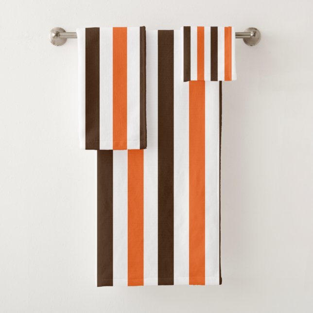 Conjunto De Toalhas Padrão Laranja Castanho Vertical Stripes (Insitu)