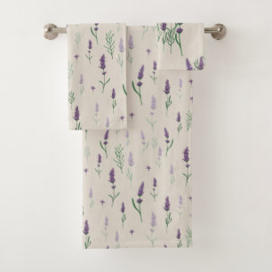 Conjunto De Toalhas Padrão Lavander de Aquarela